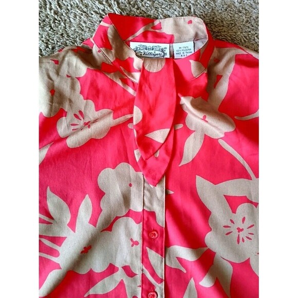 Vintage The Villager Blouse Button Up With Neck Tie Size 10 Red Floral Print - Picture 4 of 6